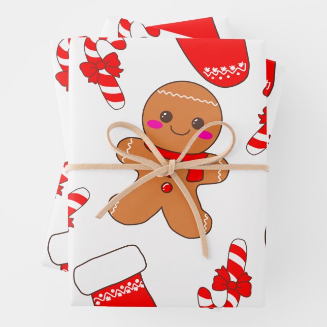 Gingerbread Holiday Cheer Pattern Wrapping Paper Sheets (In situ)