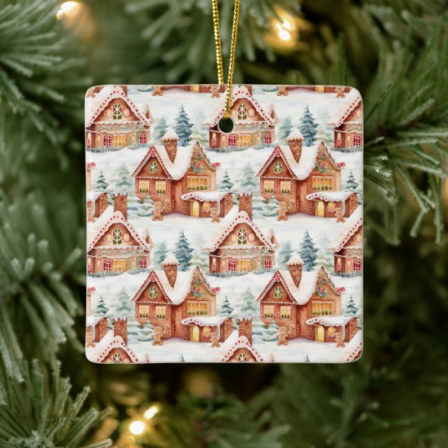 Gingerbread Holiday Christmas Pattern Ceramic Ornament (Tree)