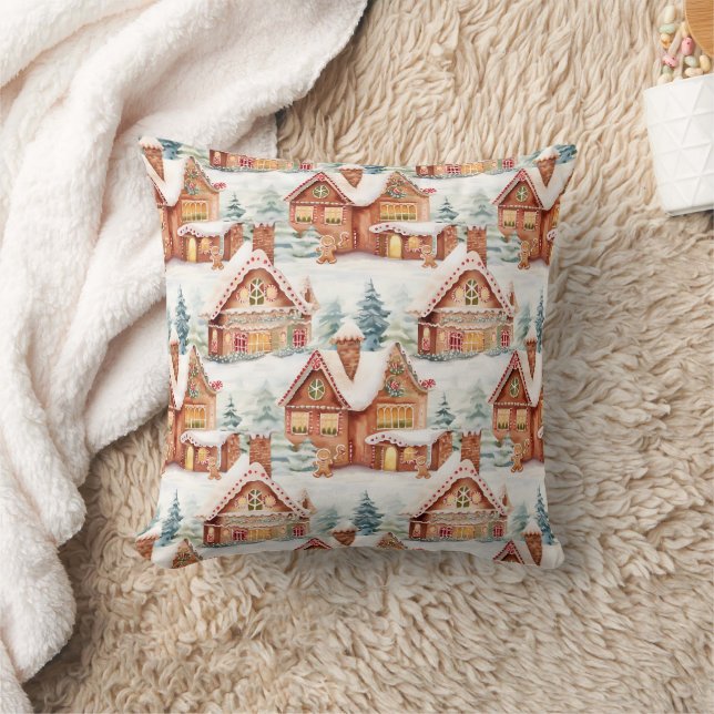 Gingerbread Holiday Christmas Pattern Throw Pillow (Blanket)