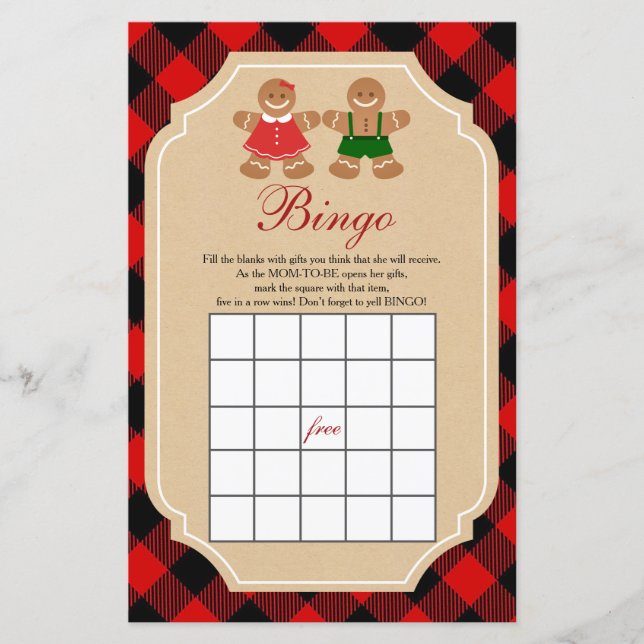 Gingerbread Holiday Gender Reveal Bingo Games (Front)