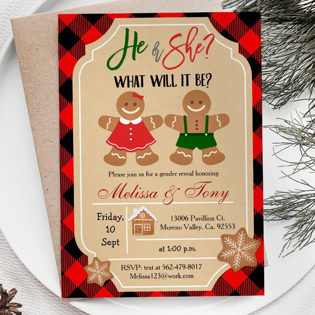 Gingerbread Holiday Gender Reveal Invitation (Creator Uploaded)