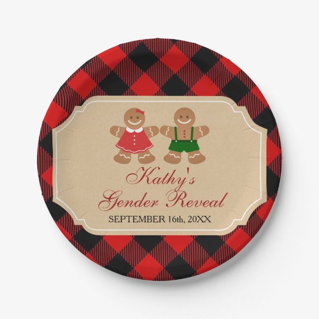 Gingerbread Holiday Gender Reveal Paper Plates (Front)