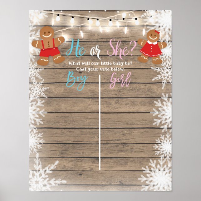 Gingerbread Holiday Gender Reveal Voting Board Poster (Front)