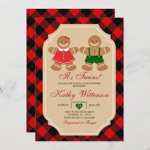 Gingerbread Holiday It's Twins Baby Shower Invitation