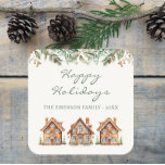 Gingerbread Holiday Sticker<br><div class="desc">Spread holiday cheer with our Cute Gingerbread Houses Happy Holiday Sticker. Featuring adorable watercolor gingerbread houses and graceful winter greenery in rich greens, creams, and tans, this sticker adds a festive and charming touch to your holiday gifts and correspondence. Perfectly coordinated with our holiday collection, it ensures that every detail...</div>