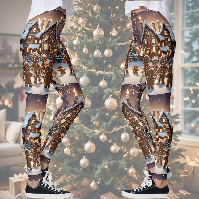 Gingerbread house and cute gingerbread family, fun leggings (Creator Uploaded)