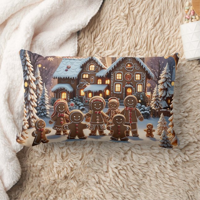 Gingerbread house and cute gingerbread family  lumbar pillow (Blanket)