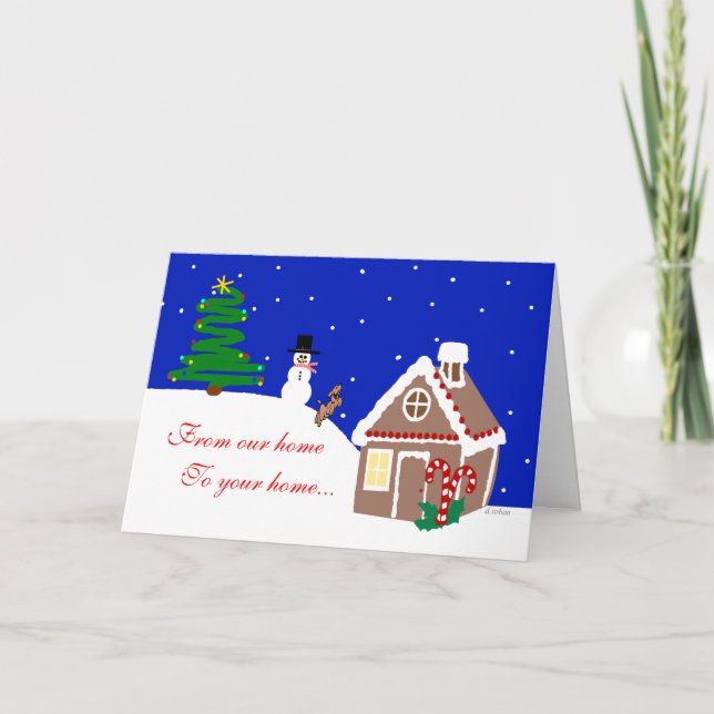 Gingerbread House and Dog in Snow Holiday Card (Front)