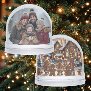 Gingerbread house and family, photo gift  snow globe