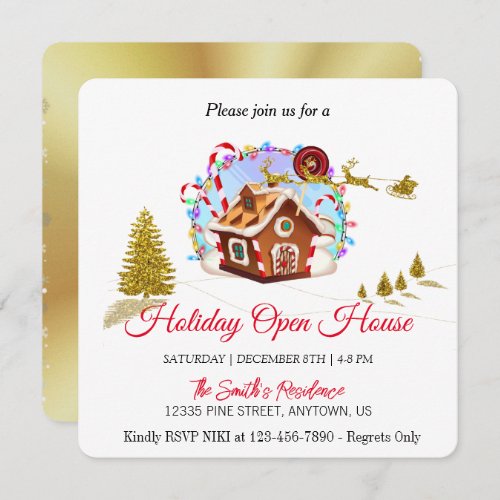 Gingerbread House and Golden Santa Claus Holiday C