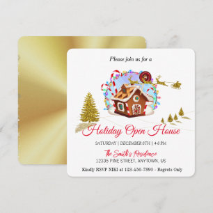 Gingerbread House and Golden Santa Claus Holiday C Card