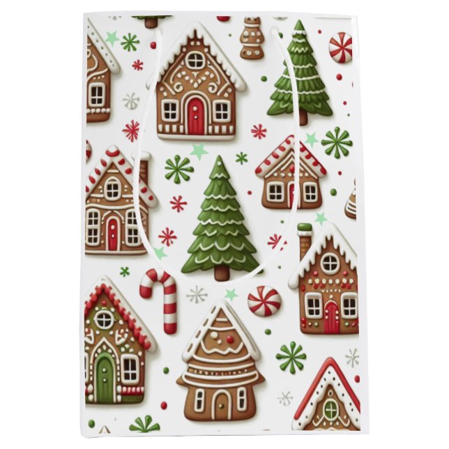  Gingerbread House and Green Trees  Medium Gift Bag (Front)