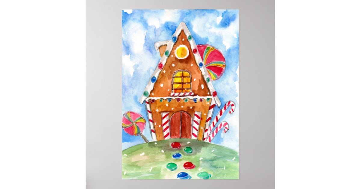 Gingerbread House and Lollipops Poster | Zazzle