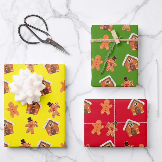 Gingerbread House and Men Christmas Wrapping Paper Sheets (Front)