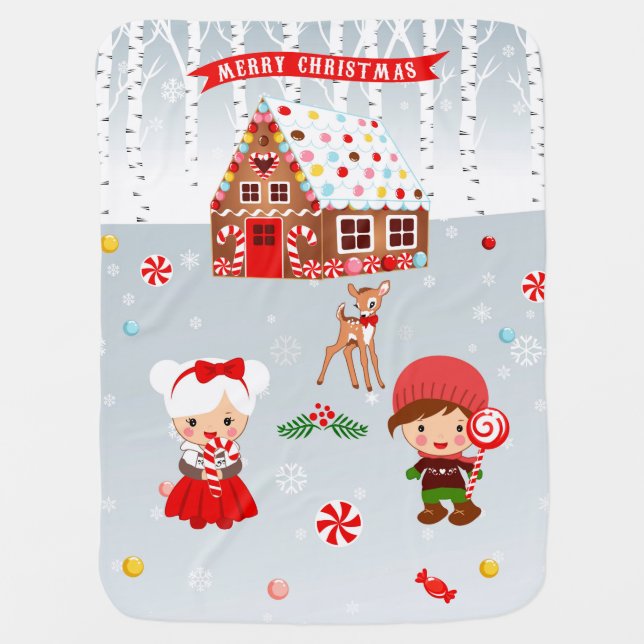 Gingerbread House and sweets baby blanket (Front)