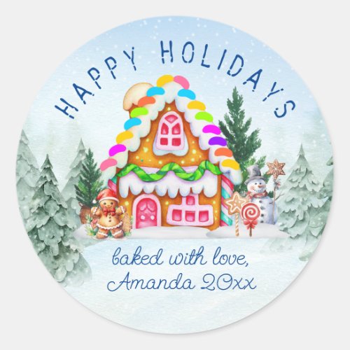 Gingerbread House Baked with Love Winter Holiday Classic Round Sticker
