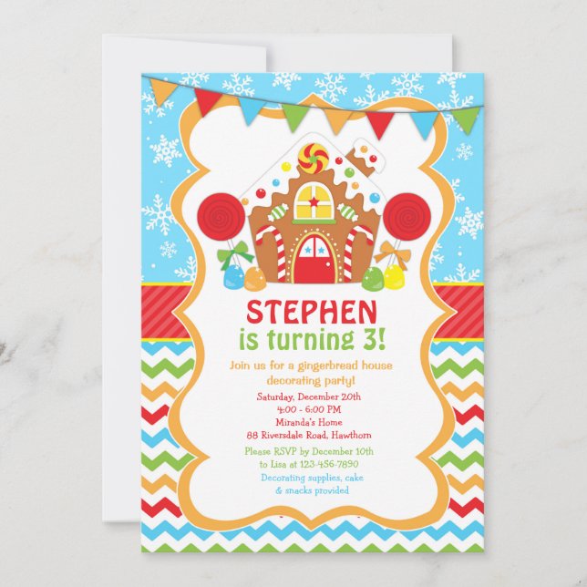 Gingerbread House Birthday Invitation (Front)
