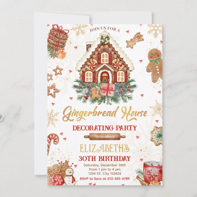 Gingerbread House Birthday Party Invitation (Front)