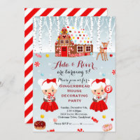 Gingerbread House Birthday Party twins Invitation