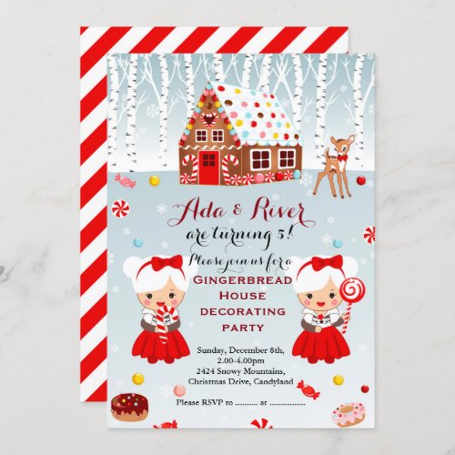 Gingerbread House Birthday Party twins Invitation