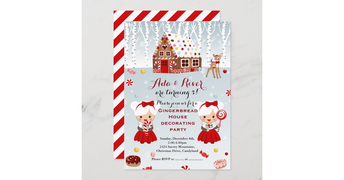 Gingerbread House Birthday Party twins Invitation | Zazzle