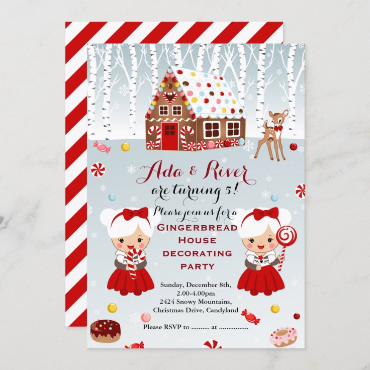 Gingerbread House Birthday Party twins Invitation | Zazzle