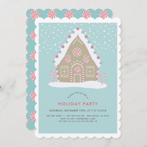 Gingerbread House Blue Holiday Party Invitation