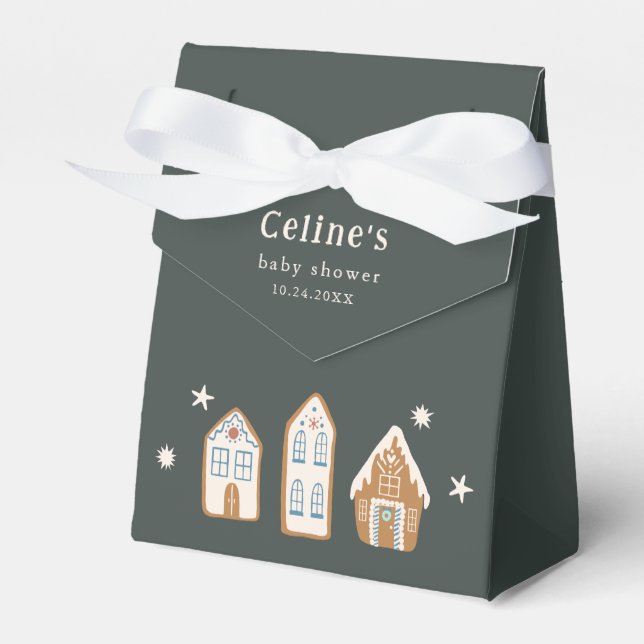 Gingerbread House Boy Baby Shower Favor Boxes (Front Side)