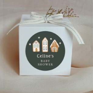 Gingerbread House Boy Baby Shower Favor Classic Round Sticker