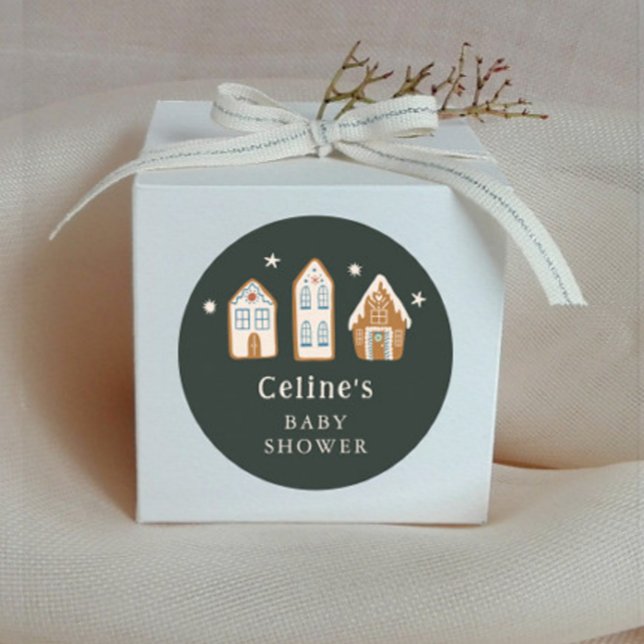 Gingerbread House Boy Baby Shower Favor Classic Round Sticker (Creator Uploaded)