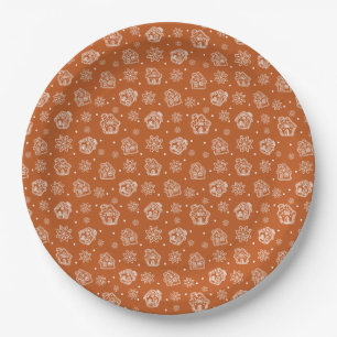 Gingerbread House Brown Patern Paper Plates