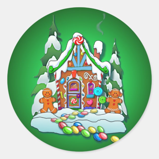 GINGERBREAD HOUSE by SHARON SHARPE Classic Round Sticker (Front)