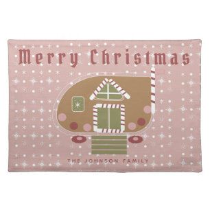 Gingerbread House Camper Family Name Cloth Placemat