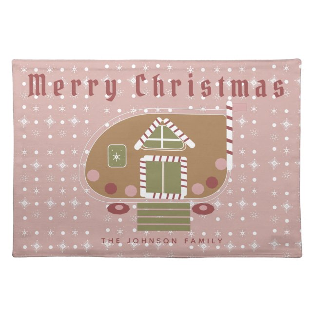 Gingerbread House Camper Family Name Cloth Placemat (Front)