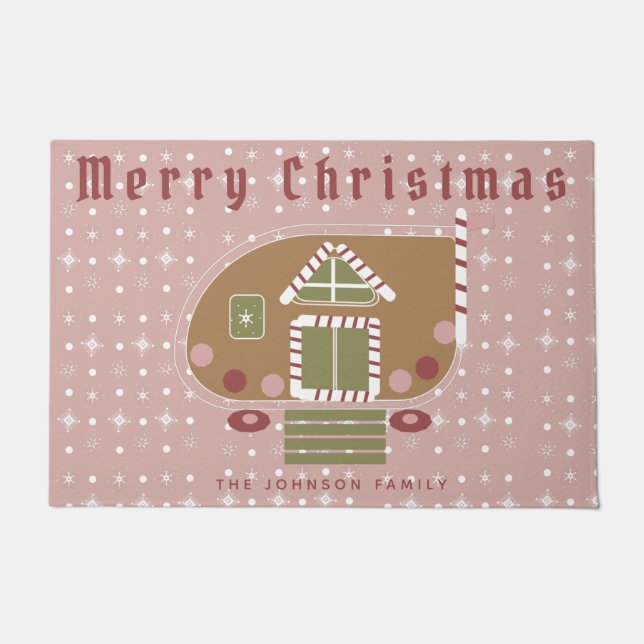 Gingerbread House Camper Family Name Doormat (Front)