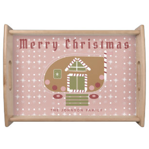Gingerbread House Camper Family Name Serving Tray