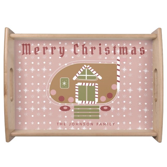 Gingerbread House Camper Family Name Serving Tray (Front)
