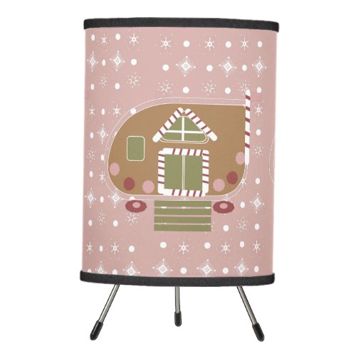 Gingerbread House Camper Family Name  Tripod Lamp