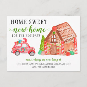 Gingerbread House Car We've Moved Holiday Moving Announcement Postcard