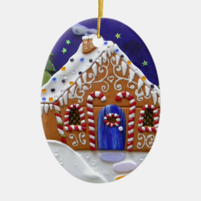 Gingerbread House Ceramic Ornament (Front)