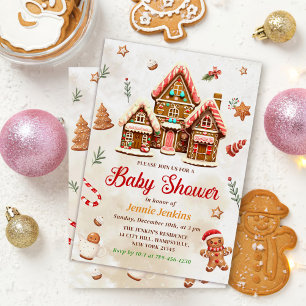 Gingerbread House Christmas Baby Shower Invitation