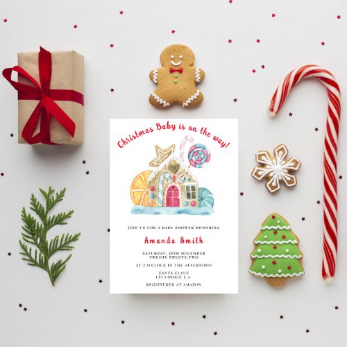 Gingerbread House Christmas Baby Shower Invitation