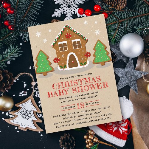 Gingerbread House Christmas Baby Shower Invitation