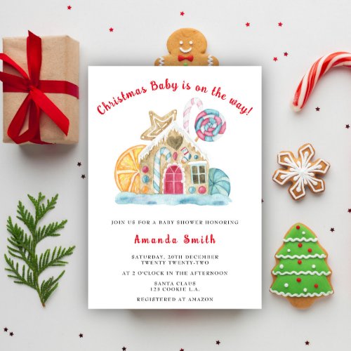 Gingerbread House Christmas Baby Shower Invitation