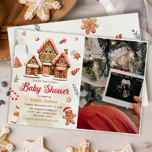 Gingerbread House Christmas Baby Shower Photo Invitation