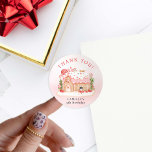 Gingerbread House Christmas Birthday Thank you Classic Round Sticker<br><div class="desc">Embrace the magic of the holidays with our Pink Gingerbread House Birthday Thank You stickers. Make your celebration memorable with these charming party thank-you favor stickers. They're a sweet way to express your heartfelt thanks. Make your child's party unforgettable—spread love, and share joy. Edit Text by clicking Personalize. Matching items...</div>