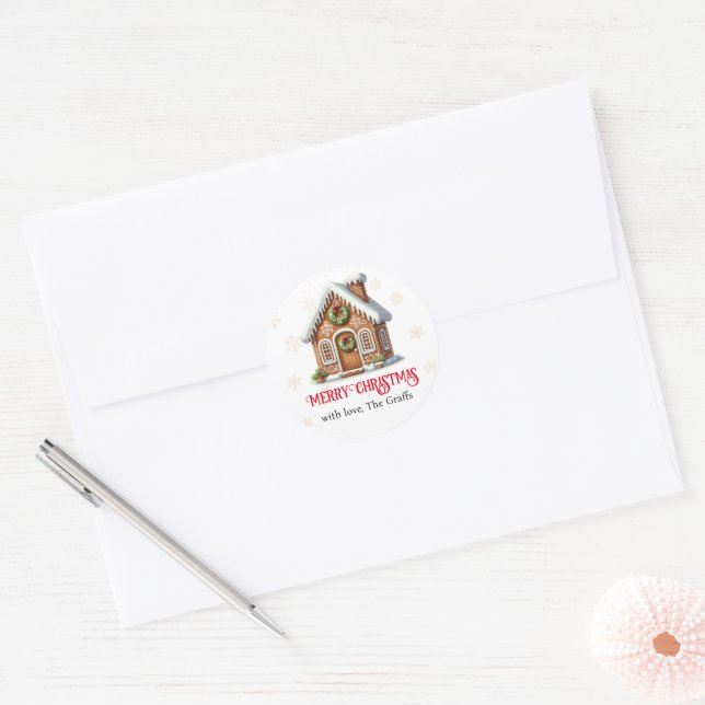 Gingerbread House Christmas Classic Round Sticker (Envelope)