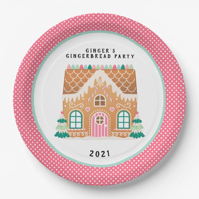 Gingerbread  House | Christmas Cookie Exchange  Paper Plates (Front)