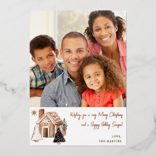 Gingerbread House & Christmas Cookies V Note Photo Foil Invitation