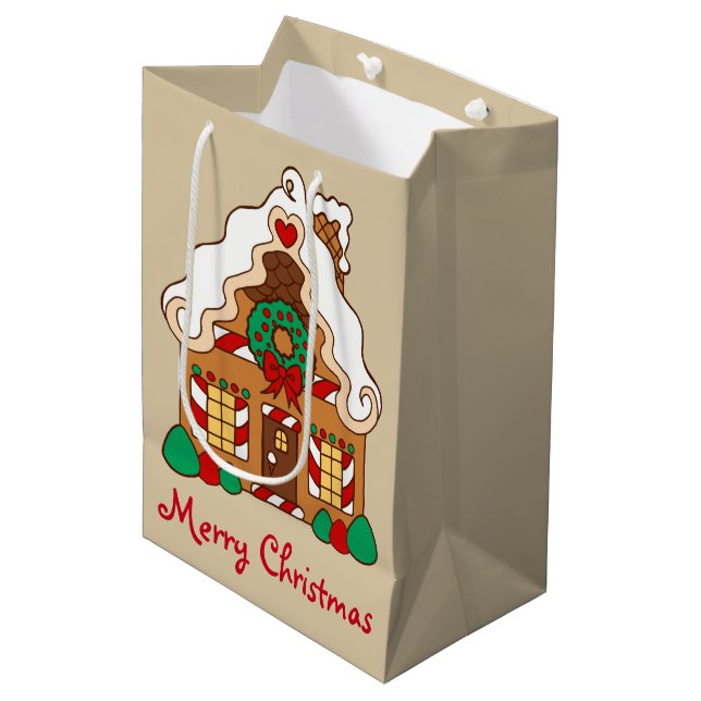 Gingerbread House Christmas Gift Bag (Front Angled)